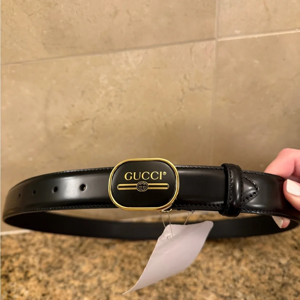 Gucci Leather Belt Black with Gold Buckle
